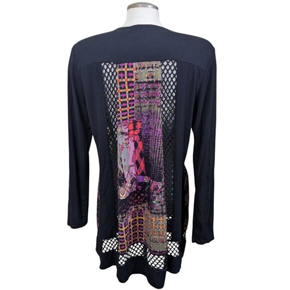 Linea Domani Longline Cardigan Sweater Womens L Open Front Artsy Mixed Media - Picture 6 of 9